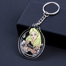 Load image into Gallery viewer, Cute Cartoon Icons Cool Tattoo Girl princess keychain on Backpack Key Chain Acrylic Keyring for women girls gift
