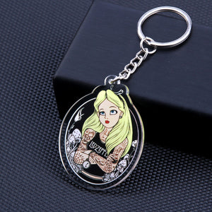 Cute Cartoon Icons Cool Tattoo Girl princess keychain on Backpack Key Chain Acrylic Keyring for women girls gift