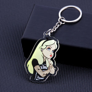 Cute Cartoon Icons Cool Tattoo Girl princess keychain on Backpack Key Chain Acrylic Keyring for women girls gift