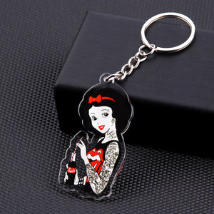 Cute Cartoon Icons Cool Tattoo Girl princess keychain on Backpack Key Chain Acrylic Keyring for women girls gift