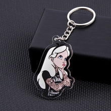 Load image into Gallery viewer, Cute Cartoon Icons Cool Tattoo Girl princess keychain on Backpack Key Chain Acrylic Keyring for women girls gift
