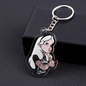 Cute Cartoon Icons Cool Tattoo Girl princess keychain on Backpack Key Chain Acrylic Keyring for women girls gift