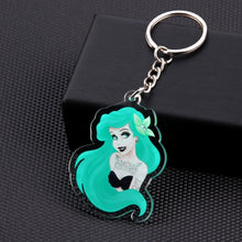 Load image into Gallery viewer, Cute Cartoon Icons Cool Tattoo Girl princess keychain on Backpack Key Chain Acrylic Keyring for women girls gift
