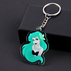 Cute Cartoon Icons Cool Tattoo Girl princess keychain on Backpack Key Chain Acrylic Keyring for women girls gift