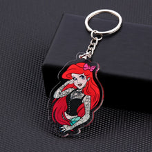 Load image into Gallery viewer, Cute Cartoon Icons Cool Tattoo Girl princess keychain on Backpack Key Chain Acrylic Keyring for women girls gift
