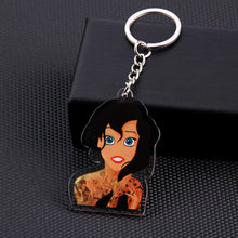 Load image into Gallery viewer, Cute Cartoon Icons Cool Tattoo Girl princess keychain on Backpack Key Chain Acrylic Keyring for women girls gift
