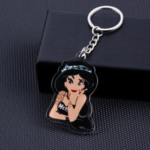 Cute Cartoon Icons Cool Tattoo Girl princess keychain on Backpack Key Chain Acrylic Keyring for women girls gift