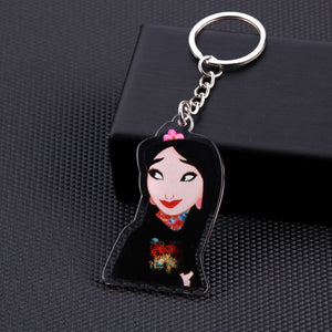 Cute Cartoon Icons Cool Tattoo Girl princess keychain on Backpack Key Chain Acrylic Keyring for women girls gift