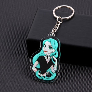 Cute Cartoon Icons Cool Tattoo Girl princess keychain on Backpack Key Chain Acrylic Keyring for women girls gift