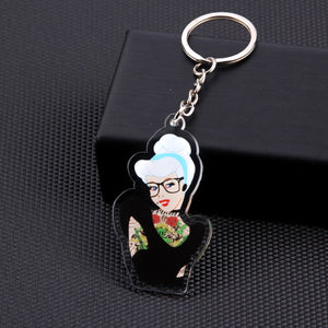 Cute Cartoon Icons Cool Tattoo Girl princess keychain on Backpack Key Chain Acrylic Keyring for women girls gift