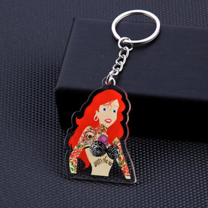 Cute Cartoon Icons Cool Tattoo Girl princess keychain on Backpack Key Chain Acrylic Keyring for women girls gift