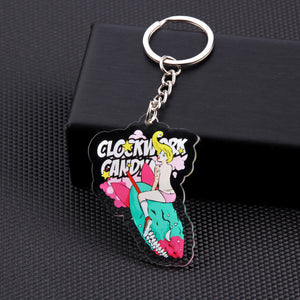 Cute Cartoon Icons Cool Tattoo Girl princess keychain on Backpack Key Chain Acrylic Keyring for women girls gift