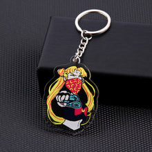 Load image into Gallery viewer, Cute Cartoon Icons Cool Tattoo Girl princess keychain on Backpack Key Chain Acrylic Keyring for women girls gift
