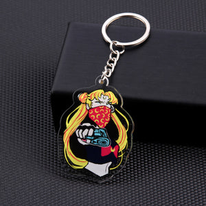 Cute Cartoon Icons Cool Tattoo Girl princess keychain on Backpack Key Chain Acrylic Keyring for women girls gift