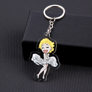 Cute Cartoon Icons Cool Tattoo Girl princess keychain on Backpack Key Chain Acrylic Keyring for women girls gift