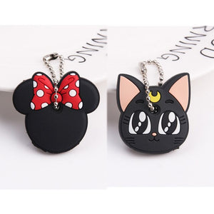 2Pcs/set Protective Key Case Cover for Key Control Dust Cover Holder Cartoon Silicone  Organizer cat Home Accessories Supplies