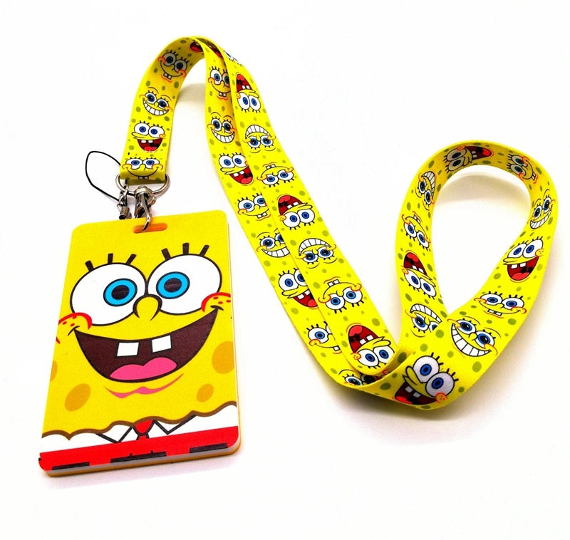 new Retail 1 pcs SpongeBob Card lanyard Neck Strap Lanyards Card Holders Bank Neck Strap Card Bus ID Holders Rope Key Chains