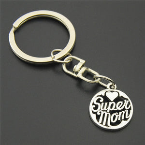 1PC  Super Mom Key Chain Round Key Ring Diy Mother's Day Gift For Mother