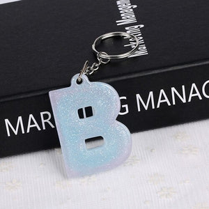 1PC KEYRING pink/blue English word English Letter Keychain  glitter resin A TO Q handbag charms for woman