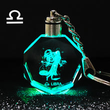 Load image into Gallery viewer, Crystal Zodiac Sign 12 Constellation Key Chain 3D Star Sign Women&#39;s Accessories LED Light Key Ring Zodiac Gemini Birthday Gift
