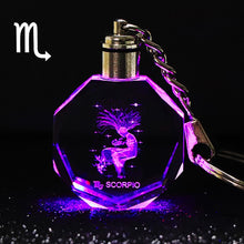 Load image into Gallery viewer, Crystal Zodiac Sign 12 Constellation Key Chain 3D Star Sign Women&#39;s Accessories LED Light Key Ring Zodiac Gemini Birthday Gift
