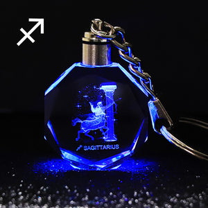 Crystal Zodiac Sign 12 Constellation Key Chain 3D Star Sign Women's Accessories LED Light Key Ring Zodiac Gemini Birthday Gift