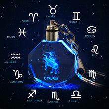 Load image into Gallery viewer, Crystal Zodiac Sign 12 Constellation Key Chain 3D Star Sign Women&#39;s Accessories LED Light Key Ring Zodiac Gemini Birthday Gift
