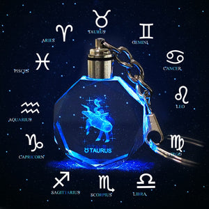 Crystal Zodiac Sign 12 Constellation Key Chain 3D Star Sign Women's Accessories LED Light Key Ring Zodiac Gemini Birthday Gift