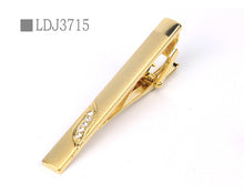 Load image into Gallery viewer, New Tie Clips Men&#39;s Metal Necktie Bar Crystal Dress Shirts Tie Pin For Wedding Ceremony Metal Gold Tie Clip Man Accessories
